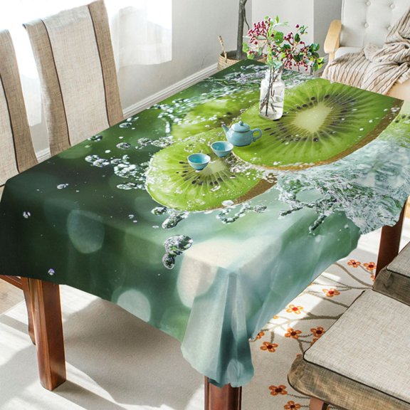 YAZAOO Square Tablecloth Kiwi Slices Splashing in Water Pattern Tableclothes