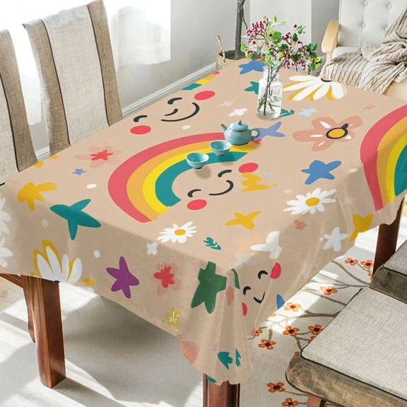 BZSMCE Square Tablecloth Laughing Rainbows Pattern Tableclothes
