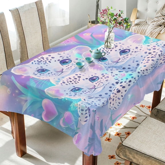 BZSMCE Square Tablecloth Leopard Trio under The Rainbow Pattern Tableclothes
