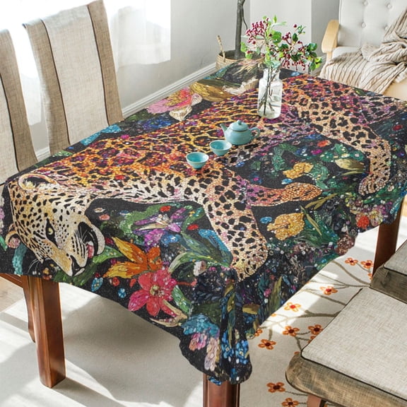 BZSMCE Square Tablecloth Leopard in Glittering Garden Pattern Tableclothes
