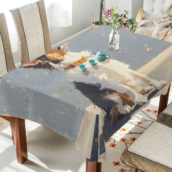 BZSMCE Square Tablecloth Light Brown White Dog Pattern Tableclothes