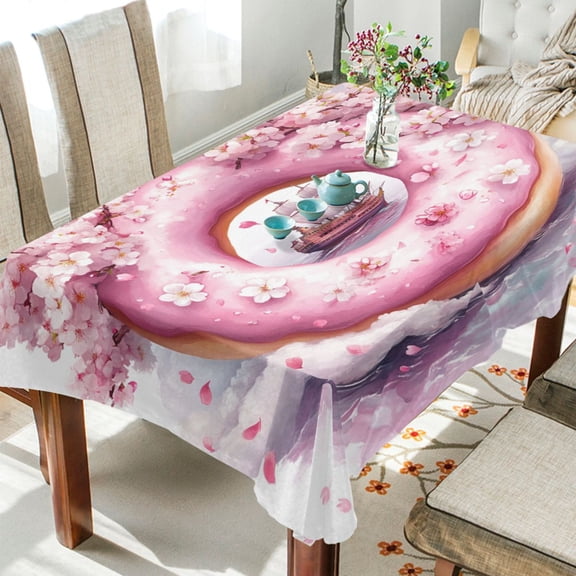 YAZAOO Square Tablecloth Llustration Doughnut with Ship Pattern Tableclothes