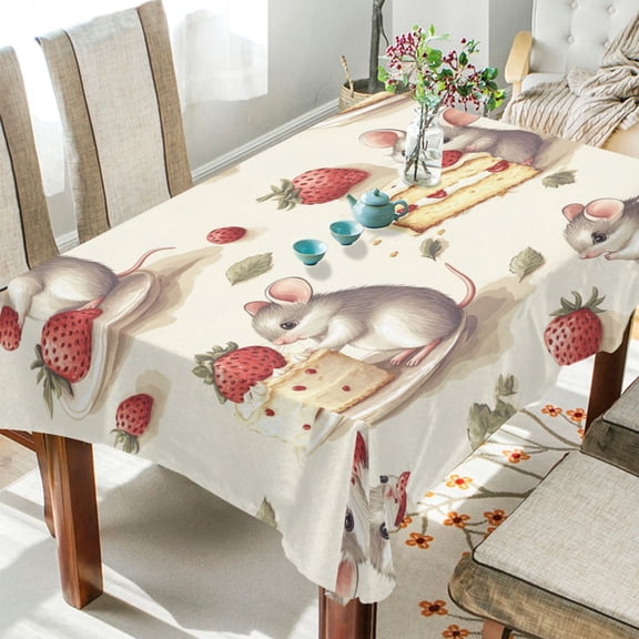 BZSMCE Square Tablecloth Mice Eat Cake Pattern Tableclothes