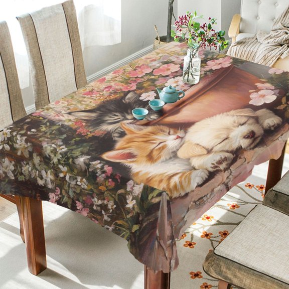 BZSMCE Square Tablecloth Midjourney_ffyy3_a_cute_kitten_and_puppy_lying_in_the_flower_pot_in_the_st_1c2ca9ad-6745-42d5-8c49-3 Pattern Tableclothes