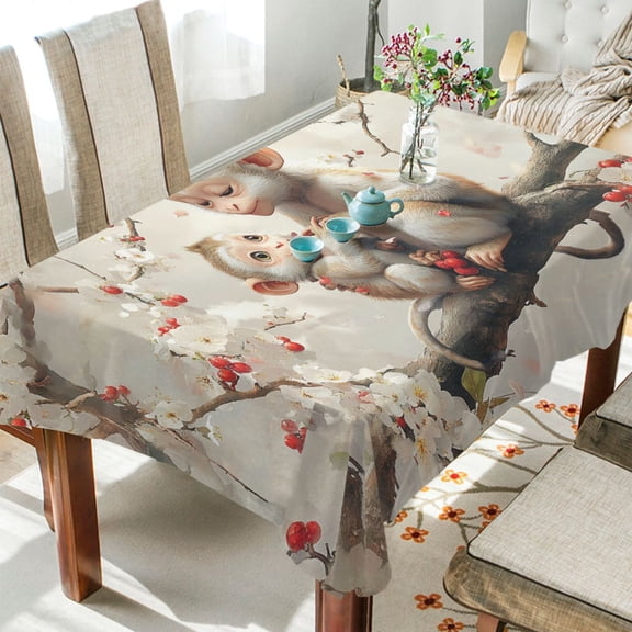 BZSMCE Square Tablecloth Monkey Play on Tree Pattern Tableclothes