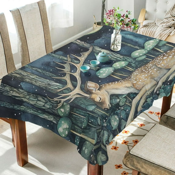 BZSMCE Square Tablecloth Moonlit Deer Retreat Pattern Tableclothes