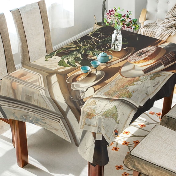 BZSMCE Square Tablecloth Moring Suny Cake and Coffe Pattern Tableclothes
