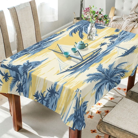 BZSMCE Square Tablecloth Nautical Bliss in Blue and Yellow Pattern Tableclothes