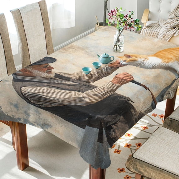 BZSMCE Square Tablecloth Old Man Fundle Cat Pattern Tableclothes