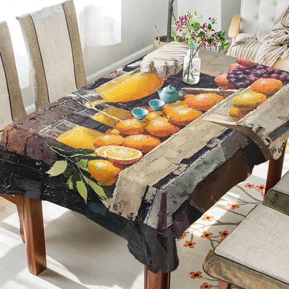 BZSMCE Square Tablecloth Orange Juice Into The Fruit Pattern Tableclothes
