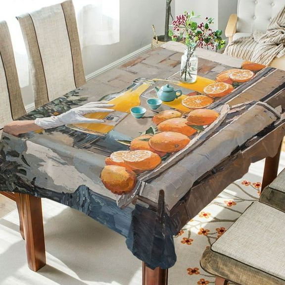 BZSMCE Square Tablecloth Orange Juice Pattern Tableclothes