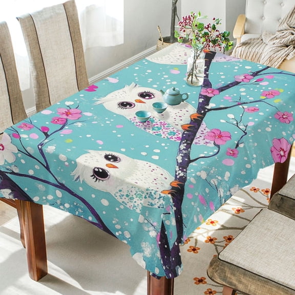 BZSMCE Square Tablecloth Owl Blossom Friends Pattern Tableclothes