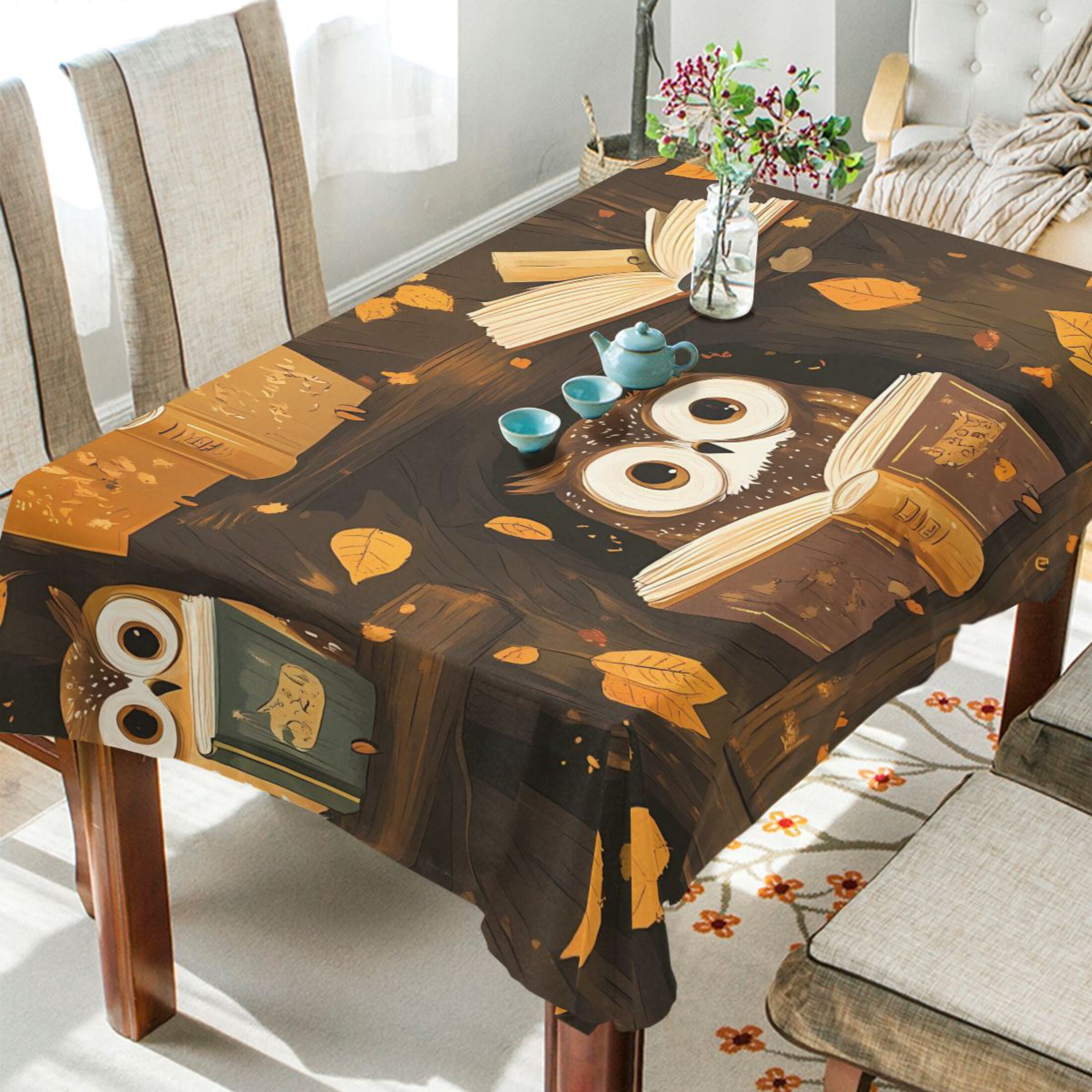 BZSMCE Square Tablecloth Owl Reading Pattern Pattern Tableclothes ...