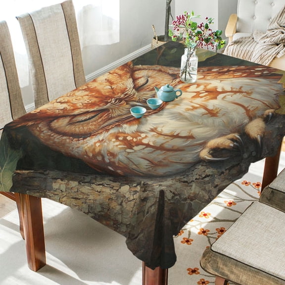 BZSMCE Square Tablecloth Owl Sleeps The Branch Pattern Tableclothes