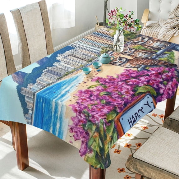 BZSMCE Square Tablecloth Owls Play by The Sea Pattern Tableclothes