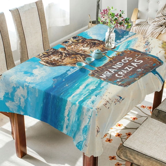 BZSMCE Square Tablecloth Owls Stand by The Sea Pattern Tableclothes