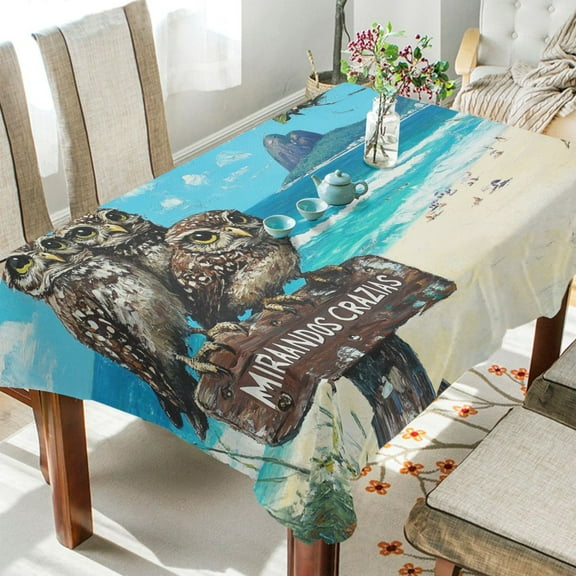 BZSMCE Square Tablecloth Owls Stand on Signboard Pattern Tableclothes