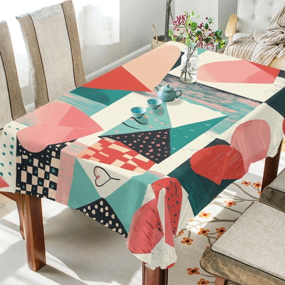 BZSMCE Square Tablecloth Patchwork Of Love Pattern Tableclothes