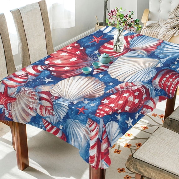 BZSMCE Square Tablecloth Patriotic Seashells Pattern Tableclothes