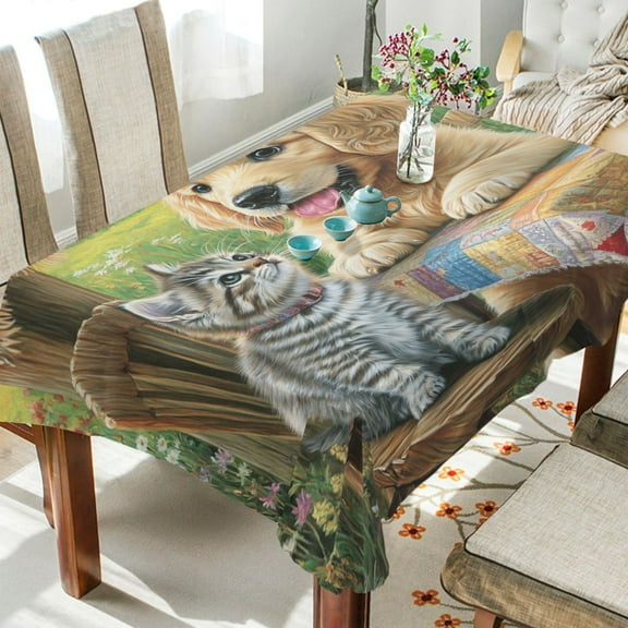 BZSMCE Square Tablecloth Paw-sitive Pals Pattern Tableclothes
