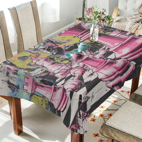 BZSMCE Square Tablecloth Pink Chessboard Showdown Pattern Tableclothes