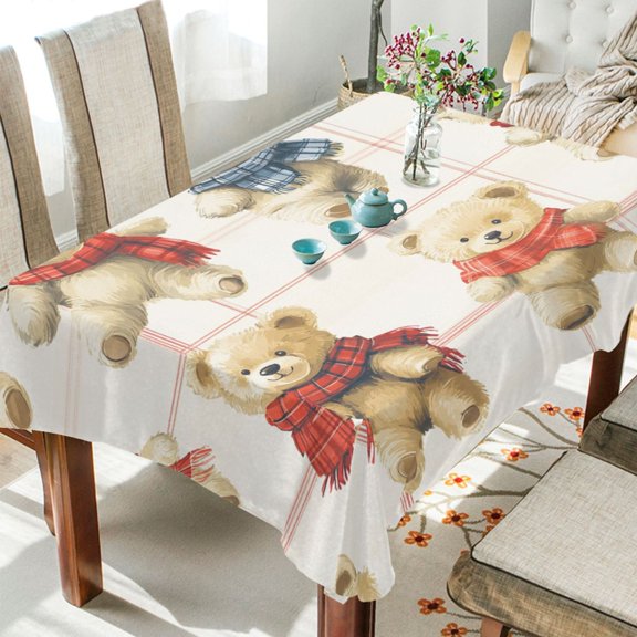 BZSMCE Square Tablecloth Playful Bears in Harmonious Textures Pattern Tableclothes