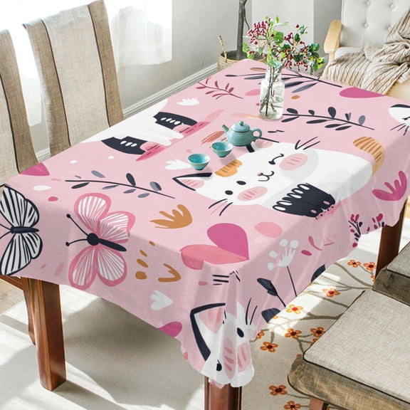 BZSMCE Square Tablecloth Playful Paws Pattern Tableclothes