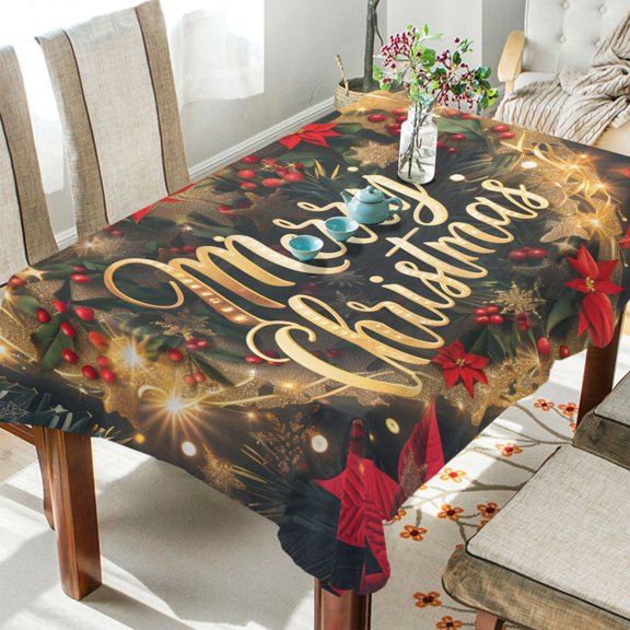 BZSMCE Square Tablecloth Poinsettia Merry Christmas Pattern Tableclothes
