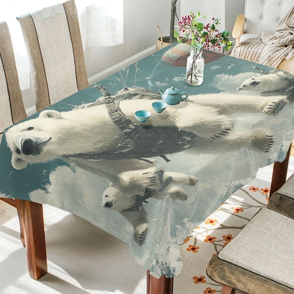 BZSMCE Square Tablecloth Polar Bears Fly with Parachutes Pattern Tableclothes