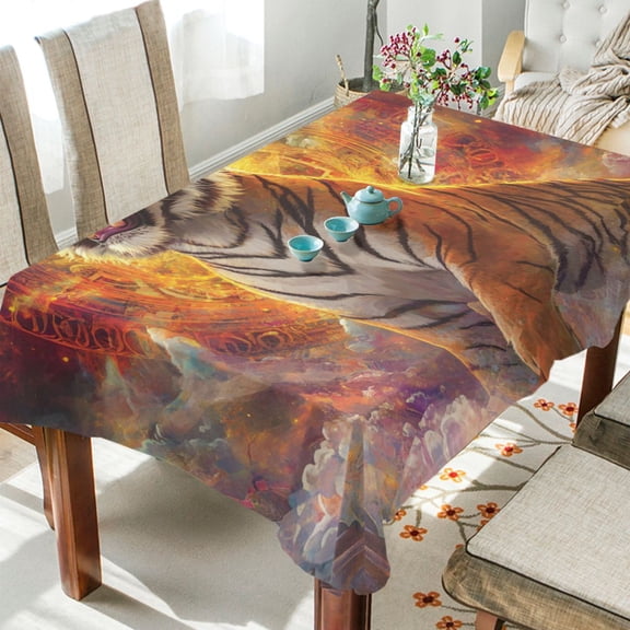 BZSMCE Square Tablecloth Powerful Tiger Roaring Pattern Tableclothes