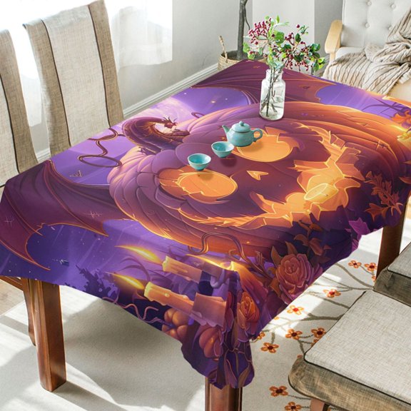 BZSMCE Square Tablecloth Pumpkin Halloween Bats Pattern Tableclothes