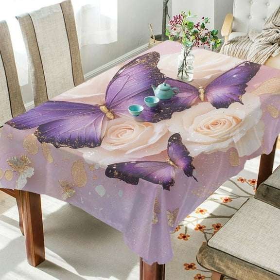 BZSMCE Square Tablecloth Purple Butterflies Pattern Tableclothes