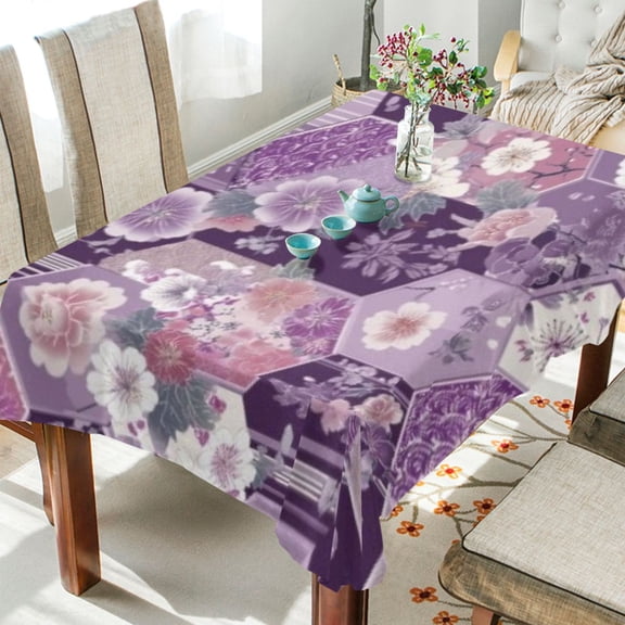 BZSMCE Square Tablecloth Purple Hexagon Floral Pattern Tableclothes