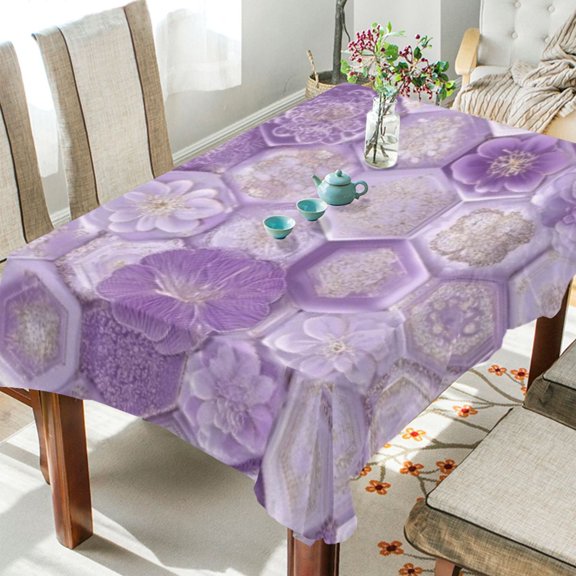 BZSMCE Square Tablecloth Purple Hexagon Floral Pattern Tableclothes