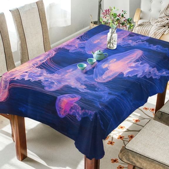 BZSMCE Square Tablecloth Purple Jellyfish Pattern Tableclothes