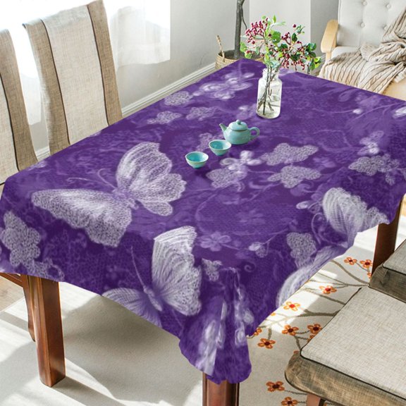 BZSMCE Square Tablecloth Purple Lace Butterfly Pattern Tableclothes