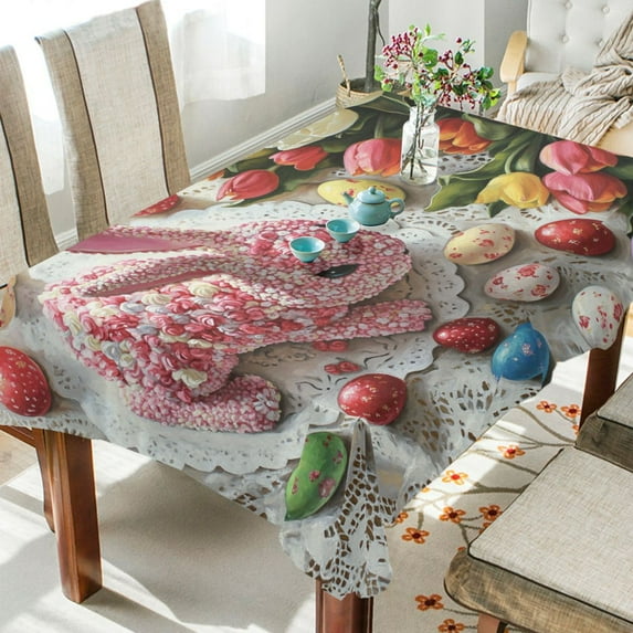 BZSMCE Square Tablecloth Rabbit Cake Pattern Tableclothes