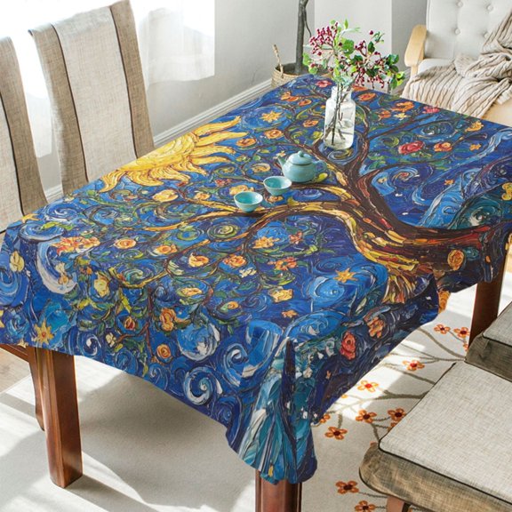 BZSMCE Square Tablecloth Radiant Trees Of Life Pattern Tableclothes
