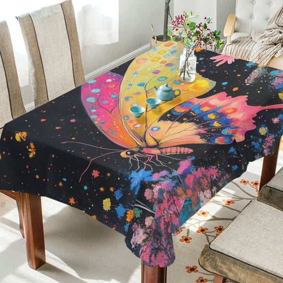 BZSMCE Square Tablecloth Rainbow Butterfly Dance Pattern Tableclothes
