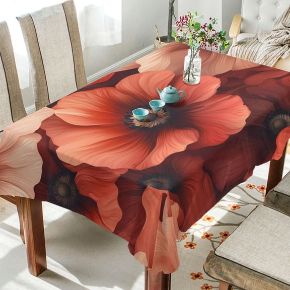 BZSMCE Square Tablecloth Red Blossom Pattern Tableclothes