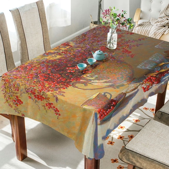 BZSMCE Square Tablecloth Red Cherry Oil Painting Pattern Tableclothes