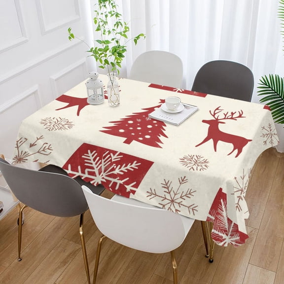 BZSMCE Square Tablecloth Red Deer Sonwflake Pattern Tableclothes