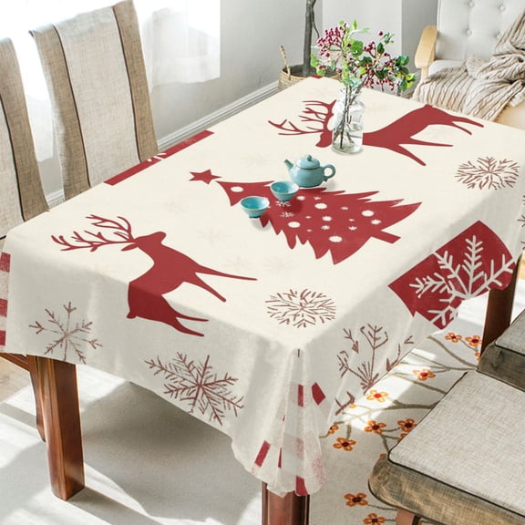 BZSMCE Square Tablecloth Red Deer Sonwflake Pattern Tableclothes