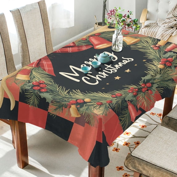BZSMCE Square Tablecloth Red and Black Plaid with Christmas Pattern Tableclothes