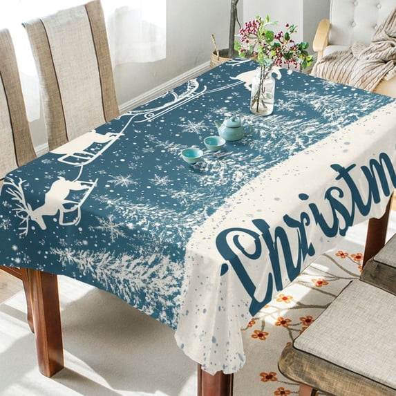 BZSMCE Square Tablecloth Reindeer Fly on Blue Sky Pattern Tableclothes