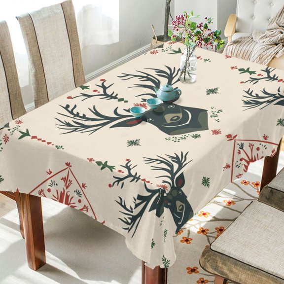 BZSMCE Square Tablecloth Reindeer Head Pattern Tableclothes