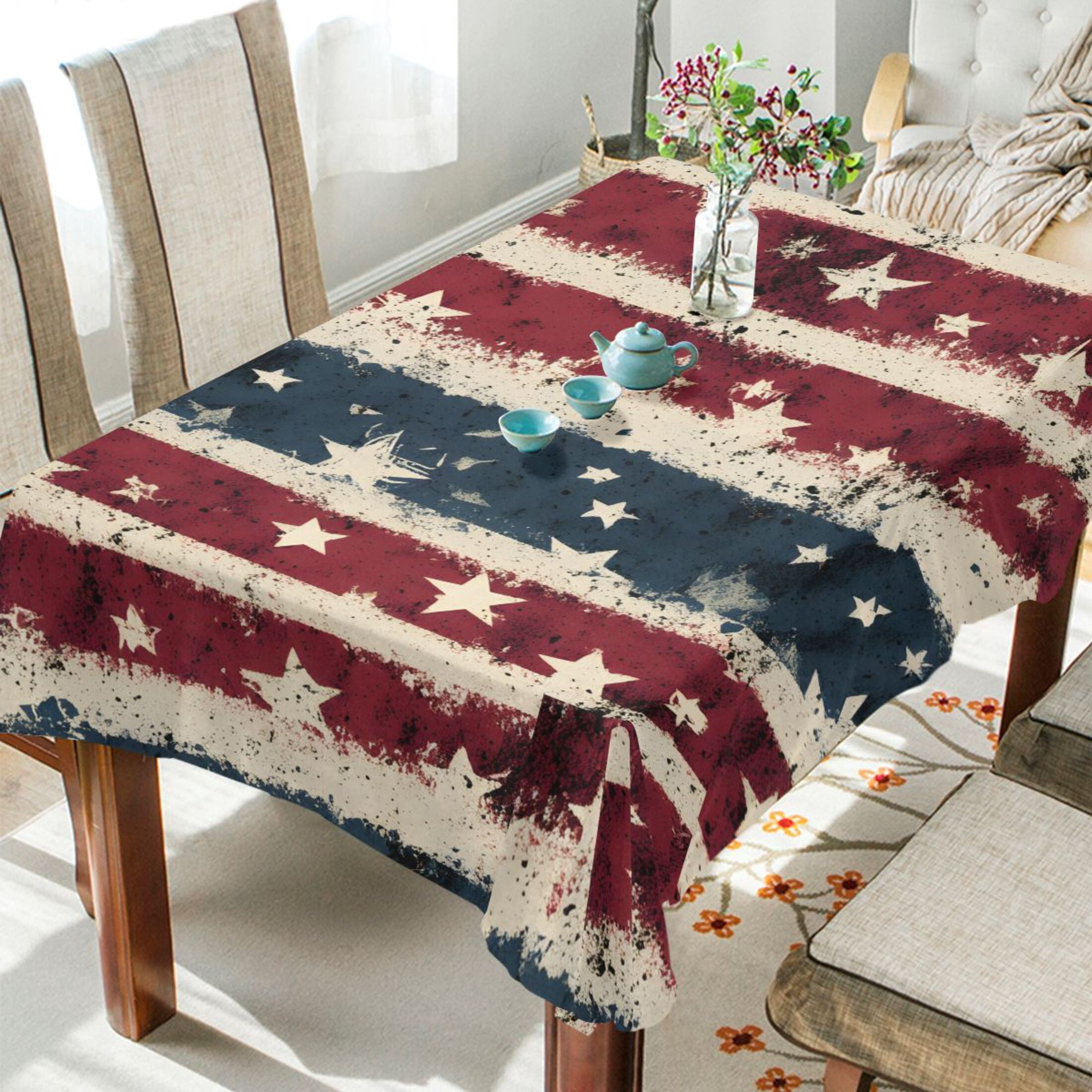 BZSMCE Square Tablecloth Retro Stripes Stars Pattern Pattern ...