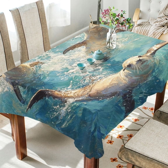 BZSMCE Square Tablecloth Sea-lion Play on The Ocean Pattern Tableclothes