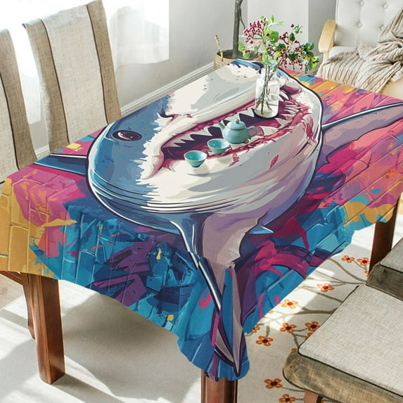 BZSMCE Square Tablecloth Shark Jump To Wall Pattern Tableclothes