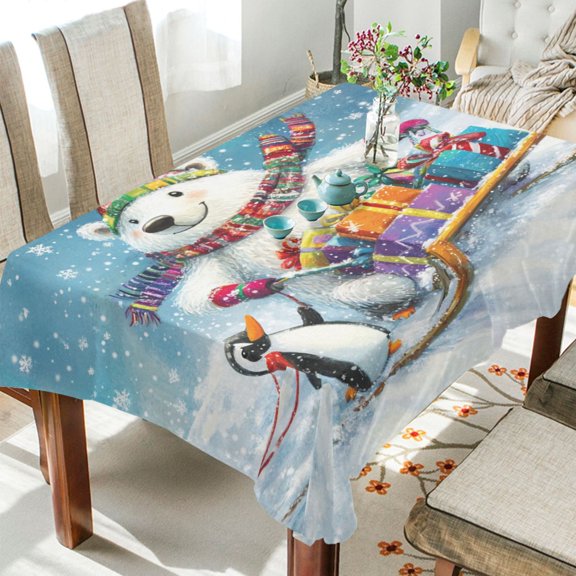 BZSMCE Square Tablecloth Sledding in Snow Pattern Tableclothes